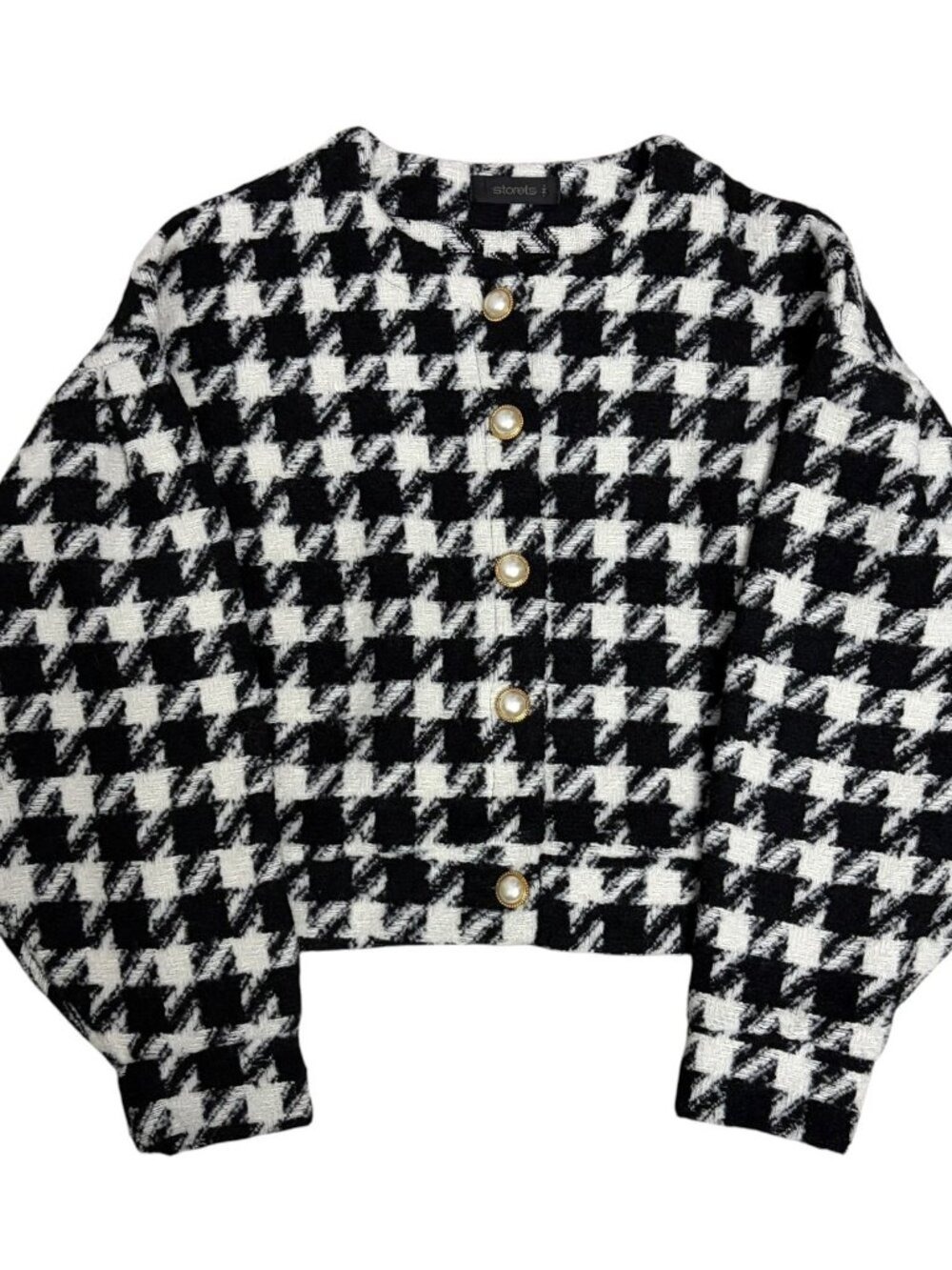 STORETS Houndstooth Cropped Sweater Baggy Sleeve Casual Knit Womens Medium
